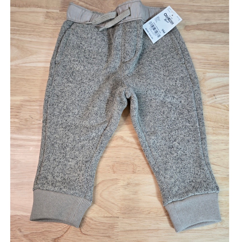 OshKosh Bgosh Baby Boy Khaki Marl Knit Fleece Lined Jogger Pants 9M NWT
